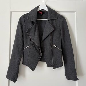 Stylish Charcoal Women's Knit Jacket with Zipper Detail